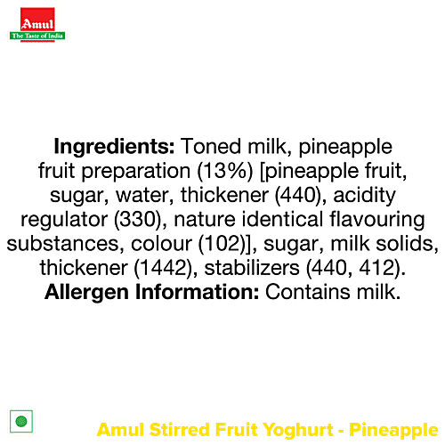 Amul Stirred Fruit Yoghurt - Pineapple, Rich, Smooth & Creamy Texture, No Preservatives, 100 g  