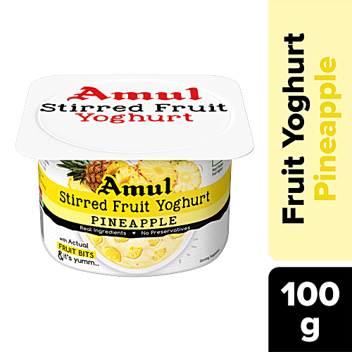 Amul Stirred Fruit Yoghurt - Pineapple, Rich, Smooth & Creamy Texture, No Preservatives, 100 g  
