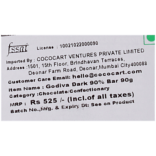 Buy Godiva 90 Cacao Dark Chocolate Bar Luxuriously Smooth & Intense