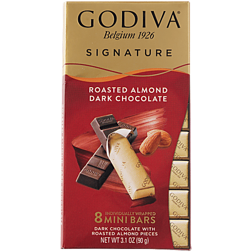 Godiva Roasted Almonds Dark Chocolate Bar - Rich Flavour, Superior Taste, 90 g  