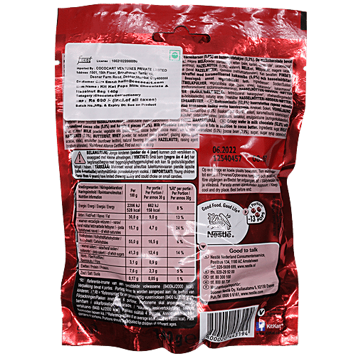 NESTLE KITKAT Pops Milk Chocolate - Hazelnut & Cocoa Nibs, Superior Taste, Rich Flavour, 140 g Bag