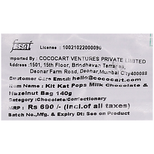 NESTLE KITKAT Pops Milk Chocolate - Hazelnut & Cocoa Nibs, Superior Taste, Rich Flavour, 140 g Bag