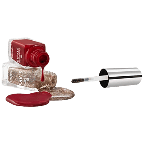 Chambor Star Gel Effect Nail Lacquer Duo - Red & Gold, Quick Drying, Long Lasting, 5 ml (Pack of 2)