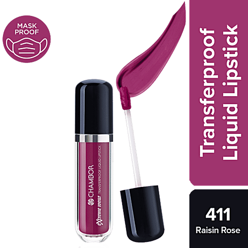 Chambor Extreme Wear Transfer Proof Liquid Lipstick - High Pigmentation, Long Lasting, 6 ml 411 Raisin Rose 