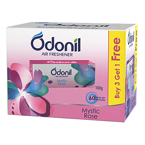 Odonil  Bathroom Air Freshener - Long Lasting Fragrance, Removes Odours, Mystic Rose, 100 g (Buy 3 Get 1 Free) 