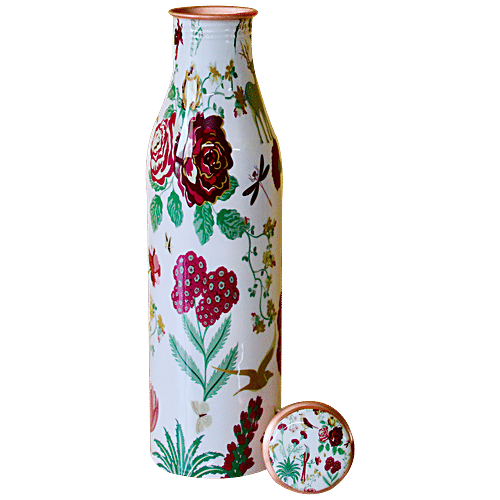 Decan Copper Meenakari Print Bottle (White), 950 ml