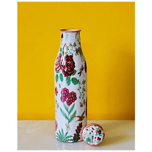 Decan Copper Meenakari Print Bottle (White), 950 ml