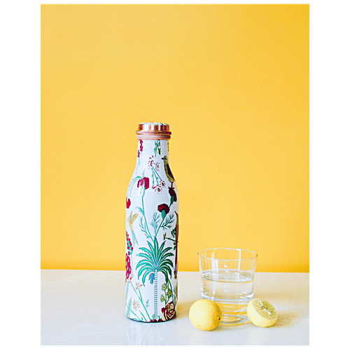 Decan Copper Meenakari Print Bottle (White), 950 ml