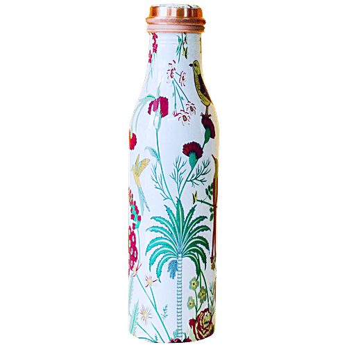 Decan Copper Meenakari Print Bottle (White), 950 ml