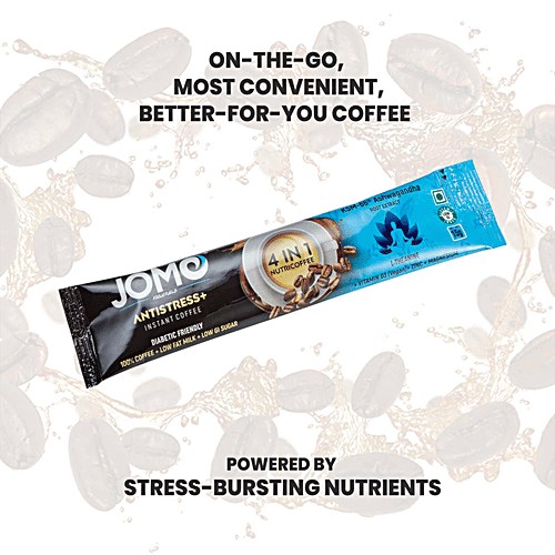 JOMO FOCUZFUELS 4 In 1 Nutricoffee Instant Coffee - Antistress+, Nutrient Enriched, Reduce Stress & Anxiety, 180 g (12 Sachets x 15 g Each) 