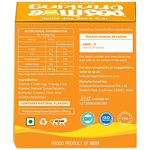 Buy Magicleaf Instant Drink Mix Orange Flavour, Sweetened With Stevia, Immunity Booster, No