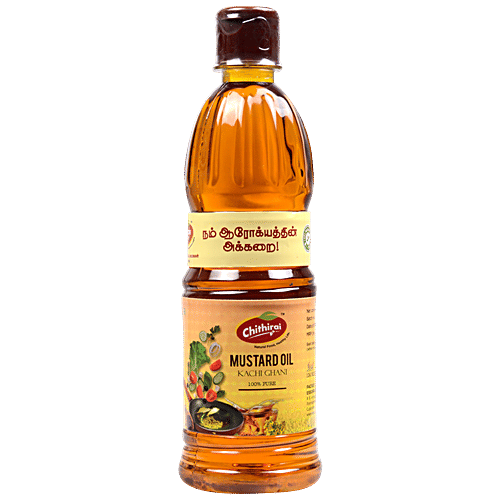 Chithirai Mustard Oil - Kachi Ghani, Pure & Natural, Healthy, For Cooking, 500 ml Bottle 