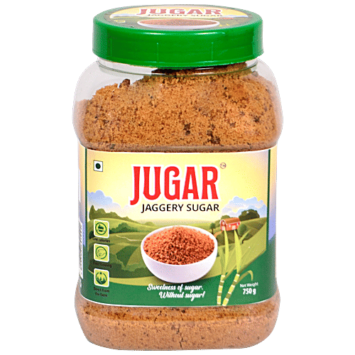 Jugar Jaggery Sugar - Natural Sweetener, Pure, Low In Calories, Helps Manage Weight, 750 g Jar