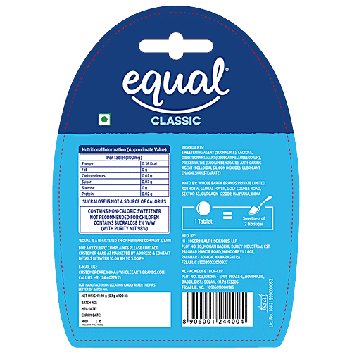 Buy Equal Classic Zero Calorie Sweetener Sugar Free, Calorie Control