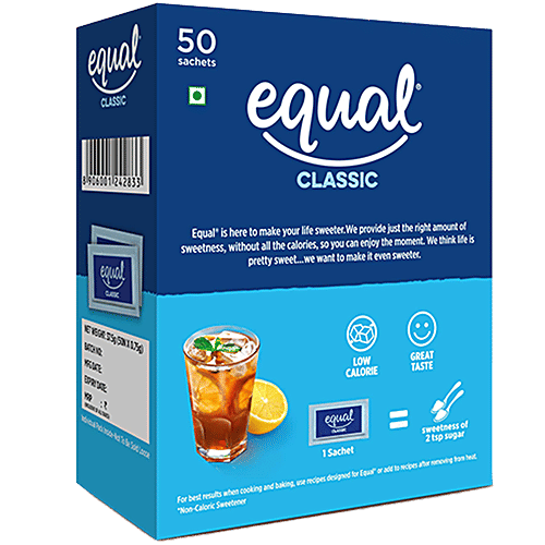 Equal Classic Zero Calorie Sweetener - Sugar Free, Calorie Control, Diabetic Friendly, 37.50 g (50 Sachet x 0.75 g each) 