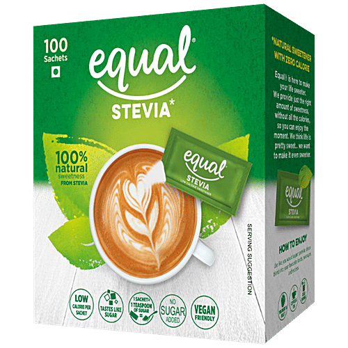 Equal Stevia Natural Sweetener - Sugar Free, Diabetic Friendly, 75 g (100 Sachet x 0.75 g each) 