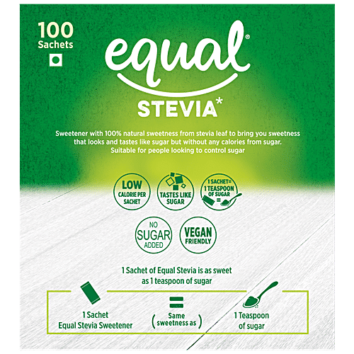 Equal Stevia Natural Sweetener - Sugar Free, Diabetic Friendly, 75 g (100 Sachet x 0.75 g each) 