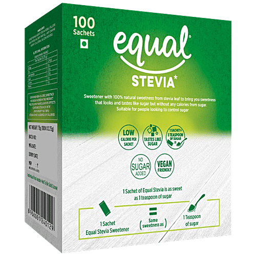 Equal Stevia Natural Sweetener - Sugar Free, Diabetic Friendly, 75 g (100 Sachet x 0.75 g each) 
