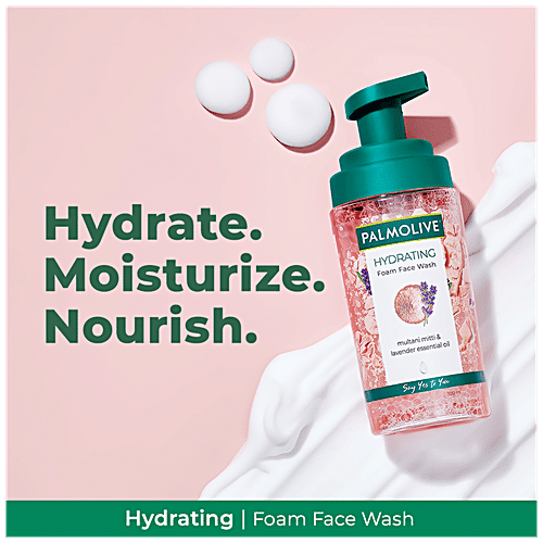 Palmolive Hydrating Foam Facewash - Unique Blend Of Multani Mitti & Lavender Essential Oil, Suits All Skin Types, 100 ml  