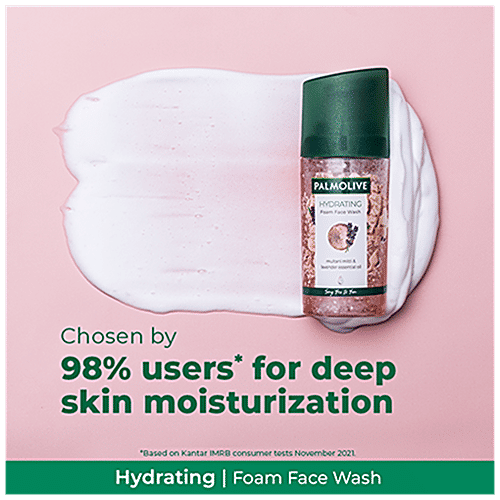 Palmolive Hydrating Foam Facewash - Unique Blend Of Multani Mitti & Lavender Essential Oil, Suits All Skin Types, 100 ml  