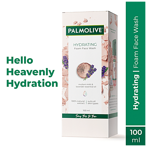 Palmolive Hydrating Foam Facewash - Unique Blend Of Multani Mitti & Lavender Essential Oil, Suits All Skin Types, 100 ml  