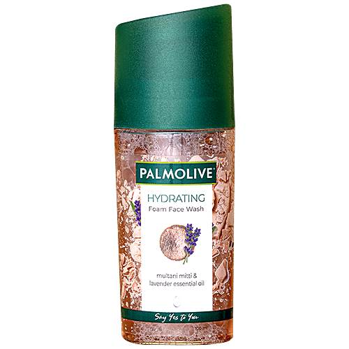 Palmolive Hydrating Foam Facewash - Unique Blend Of Multani Mitti & Lavender Essential Oil, Suits All Skin Types, 100 ml  