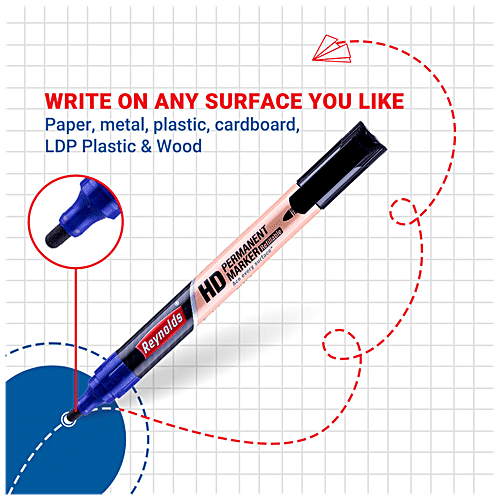 Buy Reynolds HD Permanent Marker Refillable, SmudgeProof, For All Surfaces, Blue Online at