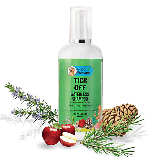 Papa Pawsome Tick Off Waterless Shampoo - Cruelty Free, Natural Formulation, Prevents Ticks & Fleas, For Dogs, 200 ml