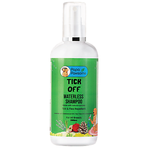 Papa Pawsome Tick Off Waterless Shampoo - Cruelty Free, Natural Formulation, Prevents Ticks & Fleas, For Dogs, 200 ml