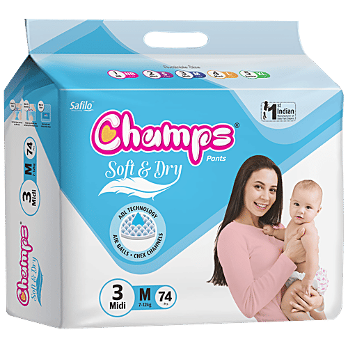 Champs Soft & Dry Baby Pants - Medium Size, 74 pcs