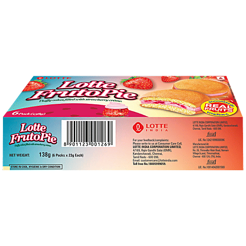 Lotte Fruto Pie - Fluffy Cakes Filled With Strawberry Creme, 23 g (Pack of 6) 