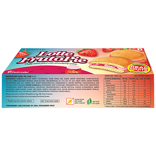 Lotte Fruto Pie - Fluffy Cakes Filled With Strawberry Creme, 23 g (Pack of 6) 