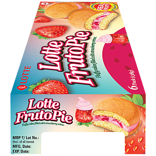 Lotte Fruto Pie - Fluffy Cakes Filled With Strawberry Creme, 23 g (Pack of 6) 