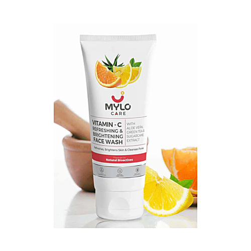 Mylo Care Vitamin C Refreshing & Brightening FaceWash - With Aloe Vera, GreenTea, Refreshes, Brightens Skin, 100 ml