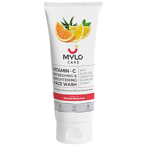 Mylo Care Vitamin C Refreshing & Brightening FaceWash - With Aloe Vera, GreenTea, Refreshes, Brightens Skin, 100 ml