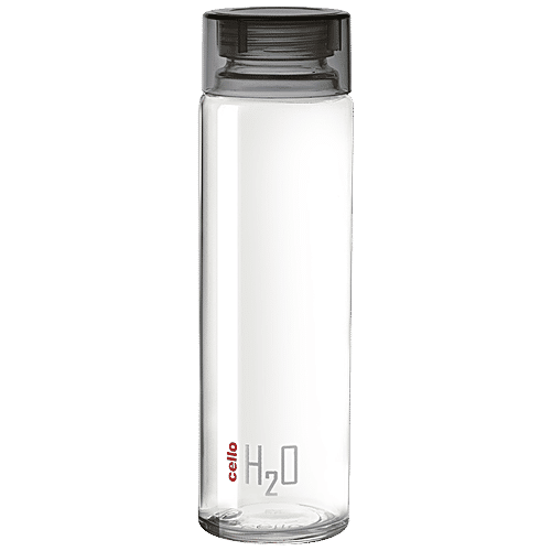 Cello H2O Glass Fridge Water Bottle with Plastic Cap - Black, 920 ml  