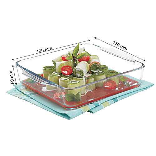 Signoraware Baking Dish - Borosilicate Glass, Square, Clear, Bake N Serve, 1.1 L