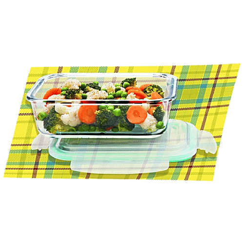 Signoraware Lock N Store High Borosilicate Bakeware Safe Glass Container Rectangular - Clear, 1.04 L