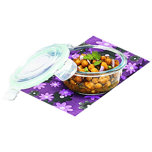 Signoraware Lock N Store High Borosilicate Bakeware Safe Glass Container, Round - Clear, 950 ml