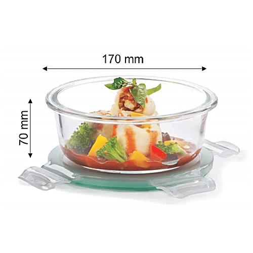 Signoraware Lock N Store High Borosilicate Bakeware Safe Glass Container, Round - Clear, 950 ml