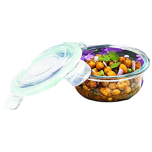 Signoraware Lock N Store High Borosilicate Bakeware Safe Glass Container, Round - Clear, 950 ml