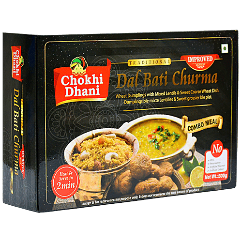 Chokhi Dhani  Dal Bati Churma - Heat & Serve, Wheat & Lentil Dumplings, Traditional Rajasthani, 500 g Box 