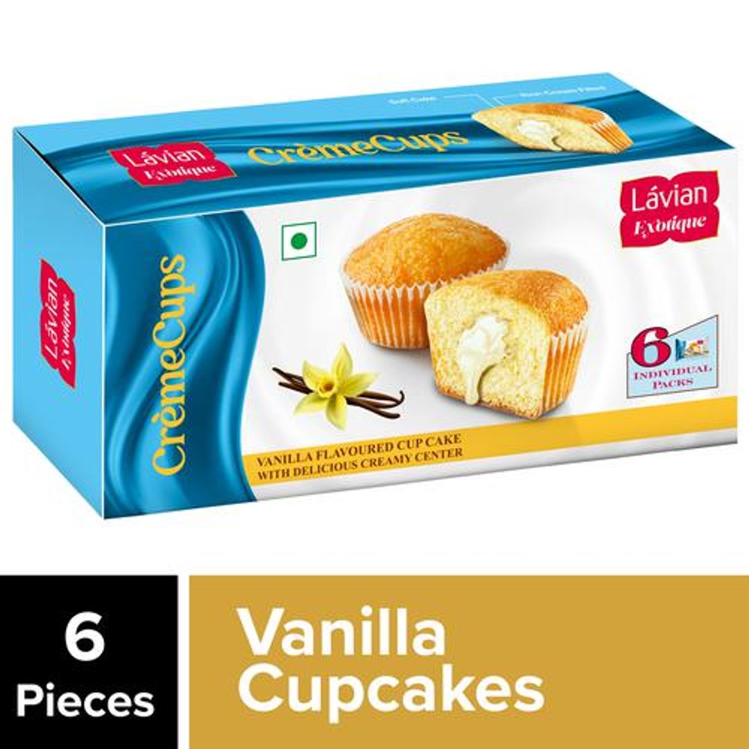 Lavian Exotique Crème Cups - Vanilla Flavoured Cup Cake, With Delicious Creamy Center, 120 g (6 packs)
