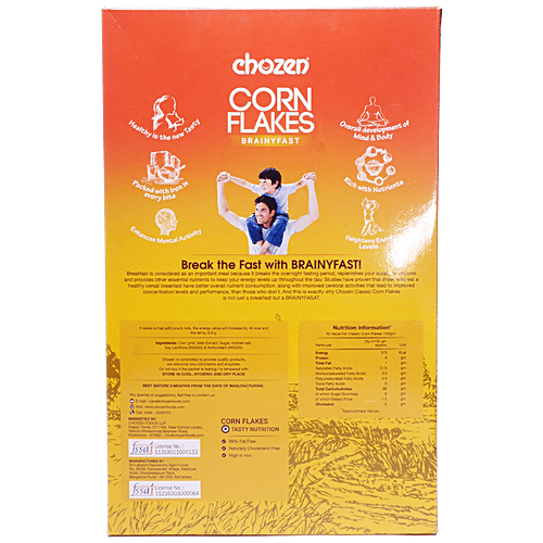 CHOZEN Cornflakes - Classic Brainyfast, 99% Fat Free, Iron Rich, For A Nutritious Breakfast, 500 g (250 g Free) 