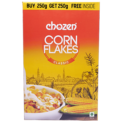 CHOZEN Cornflakes - Classic Brainyfast, 99% Fat Free, Iron Rich, For A Nutritious Breakfast, 500 g (250 g Free) 