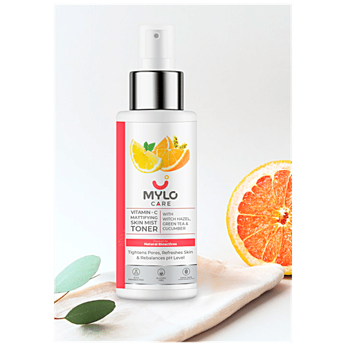 Mylo Care Vitamin C Mattifying Skin Mist Toner - With Green Tea, Witch Hazel, Cucumber, Tightens Pores, Balances pH Level, 200 ml  