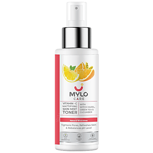 Mylo Care Vitamin C Mattifying Skin Mist Toner - With Green Tea, Witch Hazel, Cucumber, Tightens Pores, Balances pH Level, 200 ml  