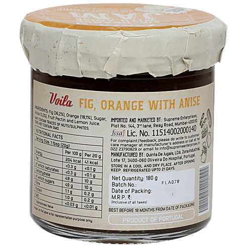 VOILA Portuguese Jam - Fig, Orange & Anise, Traditionally Served With Cheese, No Preservatives, 180 g  