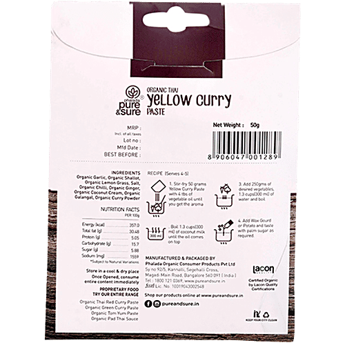 Phalada Pure & Sure Organic Thai Yellow Curry Paste - Authentic, Fresh, No Preservatives, 50 g  