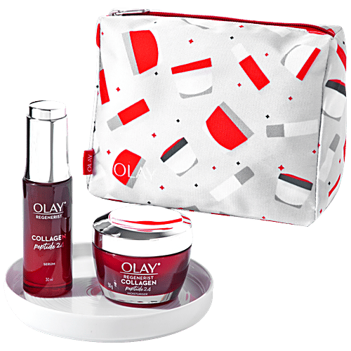Olay Regenerist Collagen Peptide 24 Moisturiser Cream & Serum - Get, Set, Bounce, Giftpack, 80 g (Get Free Pouch) 